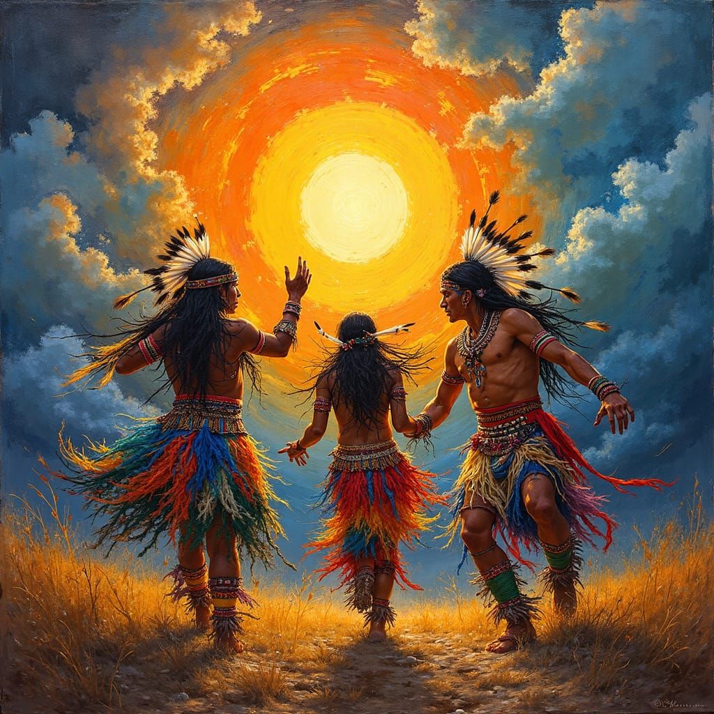Native Americans Sun Dance in Abstract Expressionist Style