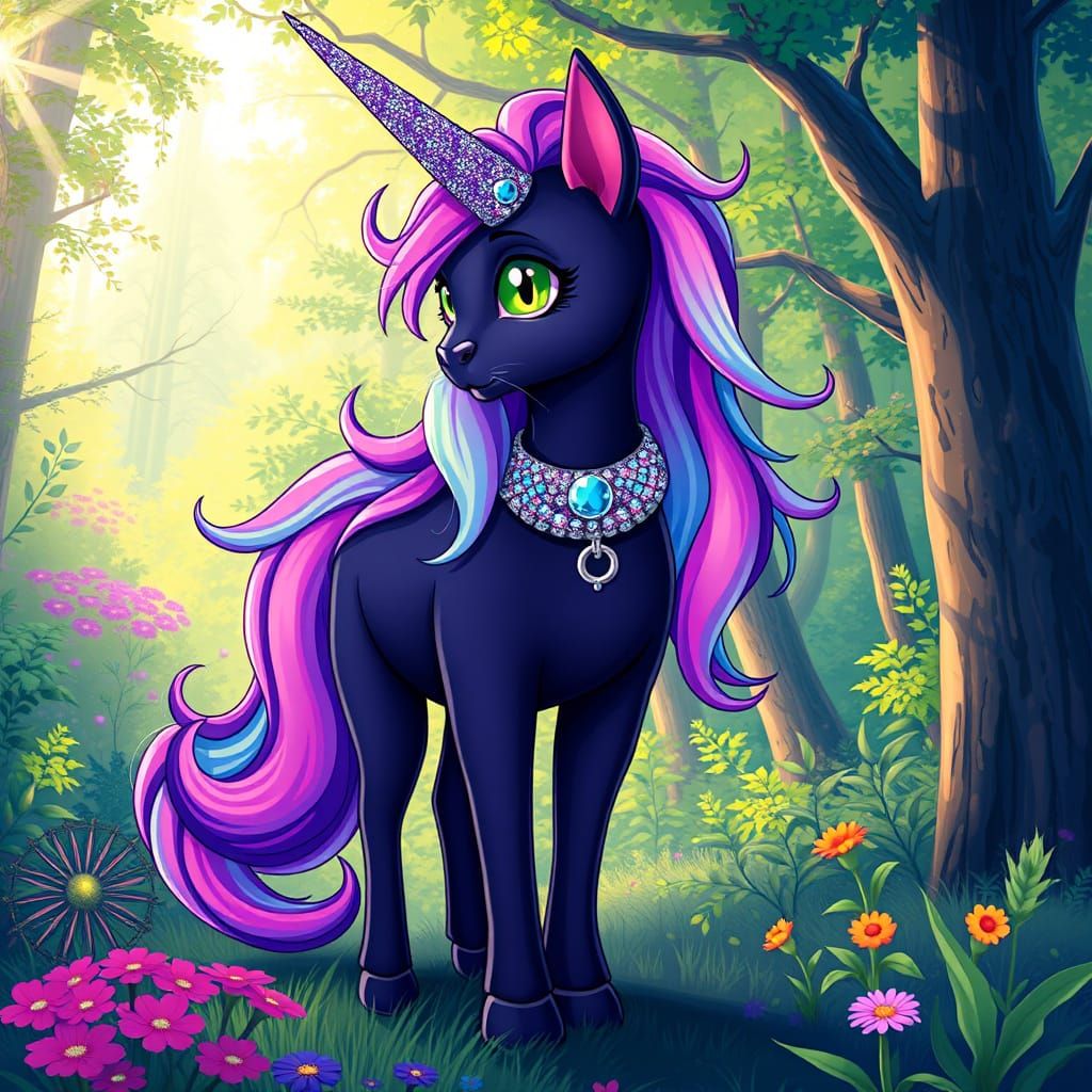 Unicorn Cat in Vibrant Forest, Pop Art Style