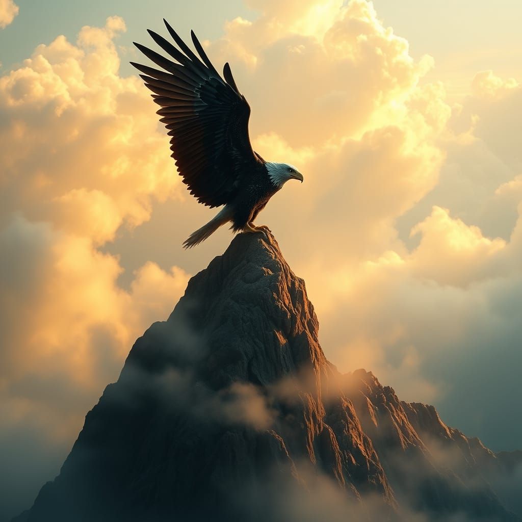 Eagle at Mountain Summit in Golden Light