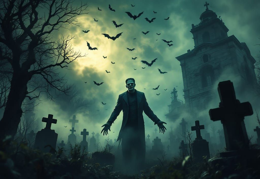 Cinematic Halloween Cemetery Scene with Zombies