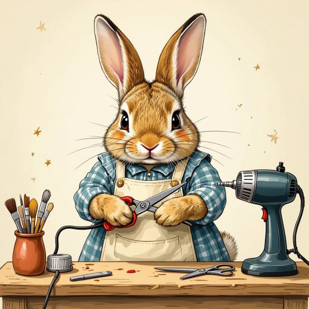 Rabbit Cutting Cord in Beatrix Potter Style