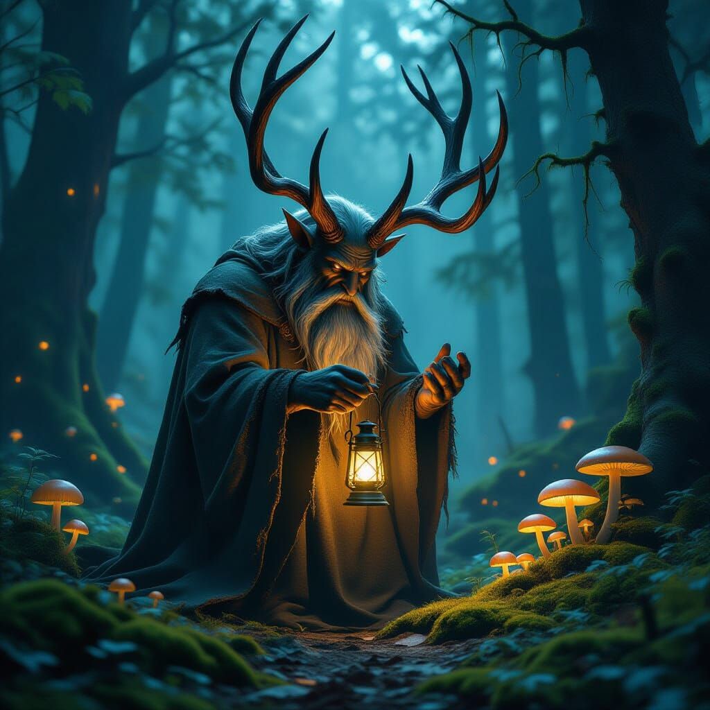 Antlered Giant Lights Lanterns in Enchanted Forest