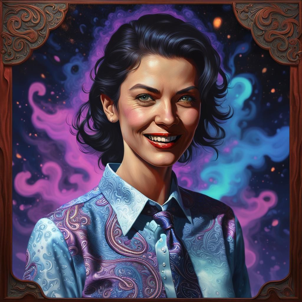 Woman in Paisley Shirt: Hyperrealistic 3D Render