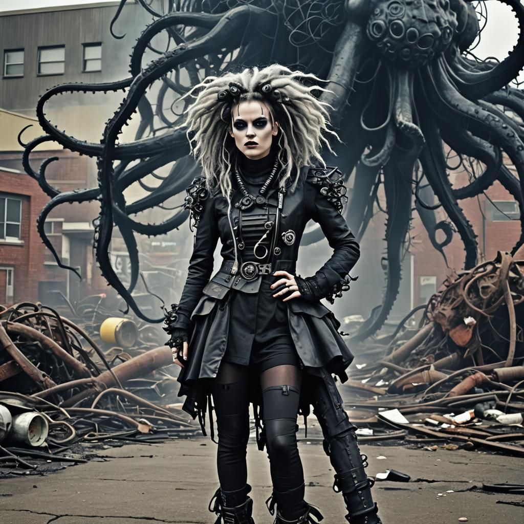 Goth Model in Dystopian Techno Punk Scene