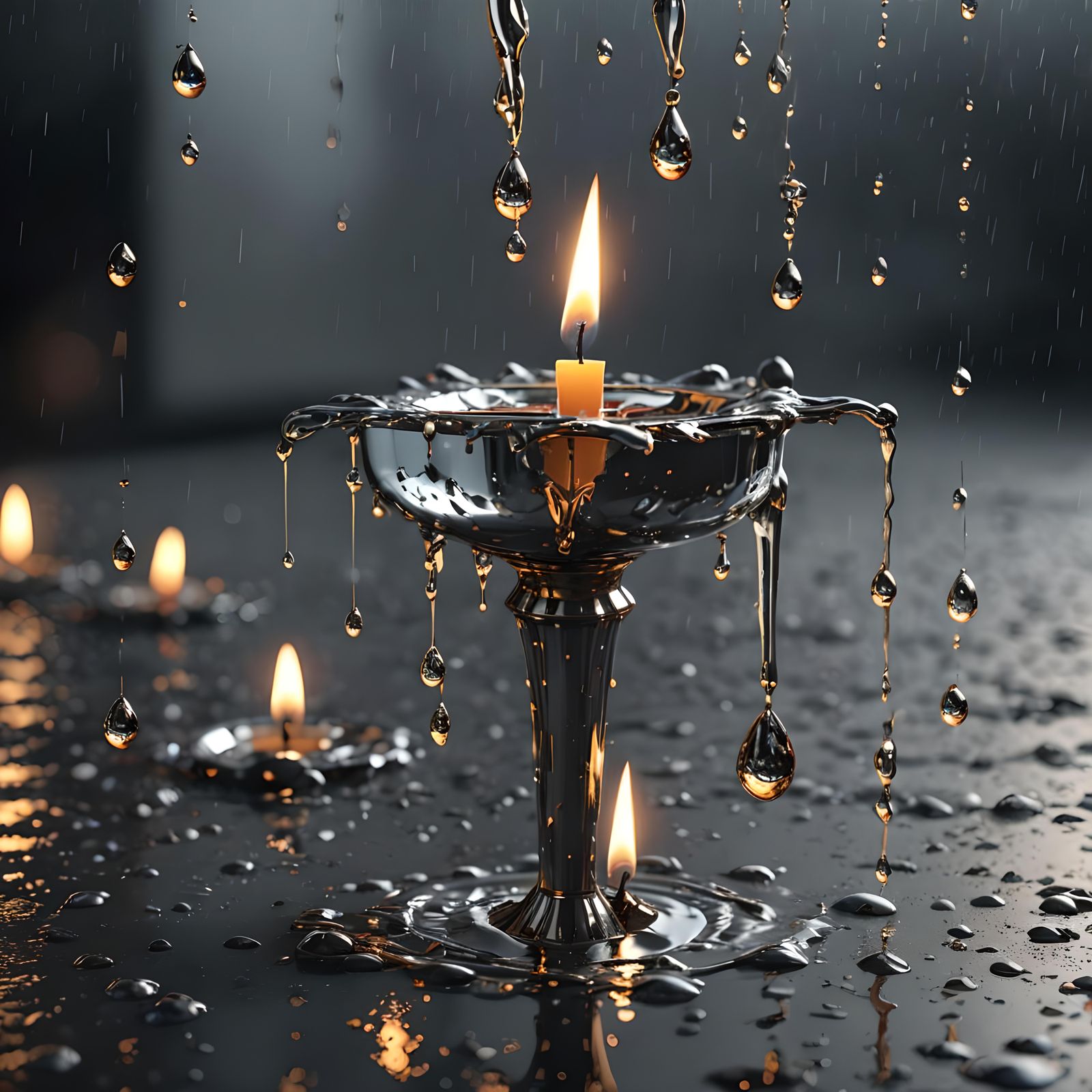 Candle Burning in Rain with Sci-Fi Elements