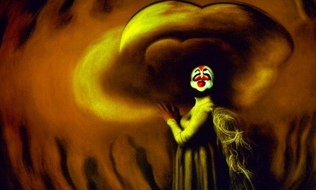 Heartbroken Clown in Surreal Maximalist Style