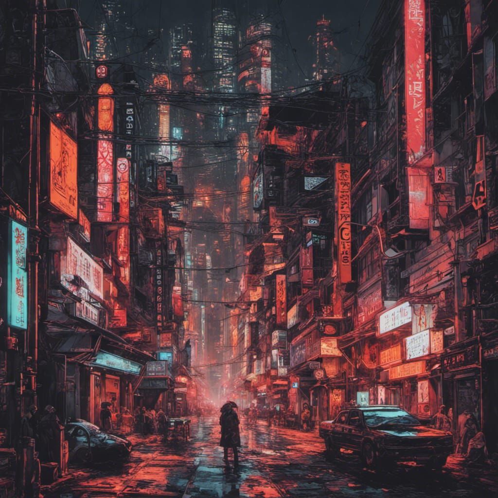 Cyberpunk Yakuza Samurai in Dystopian Japan