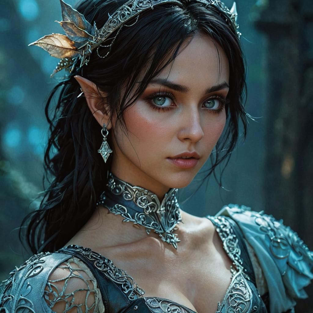 Gothic Elf in Rune Circle, Dark Fantasy Art