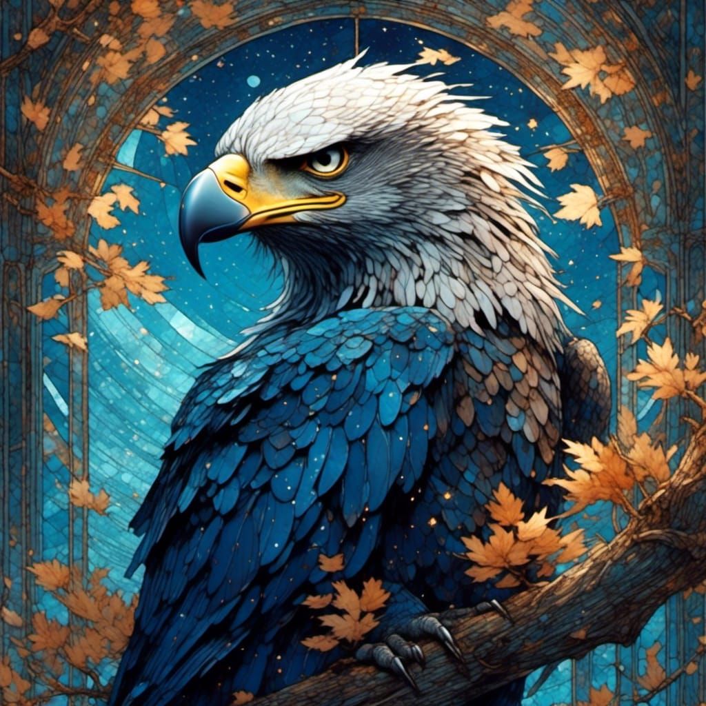 Chibi Eagle in Stained Glass Style