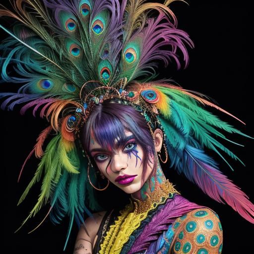 Abstract Expressionist Portrait of Woman with Rainbow Skin