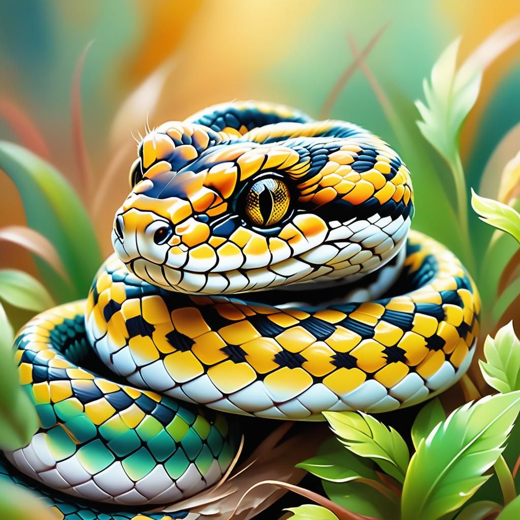 Adorable Furry Baby Snake in Digital Painting