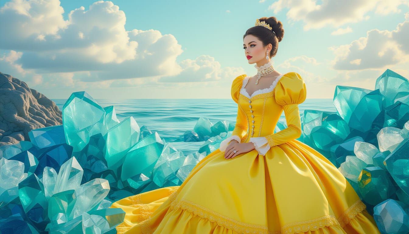 Victorian Woman in a Surreal Glass Landscape