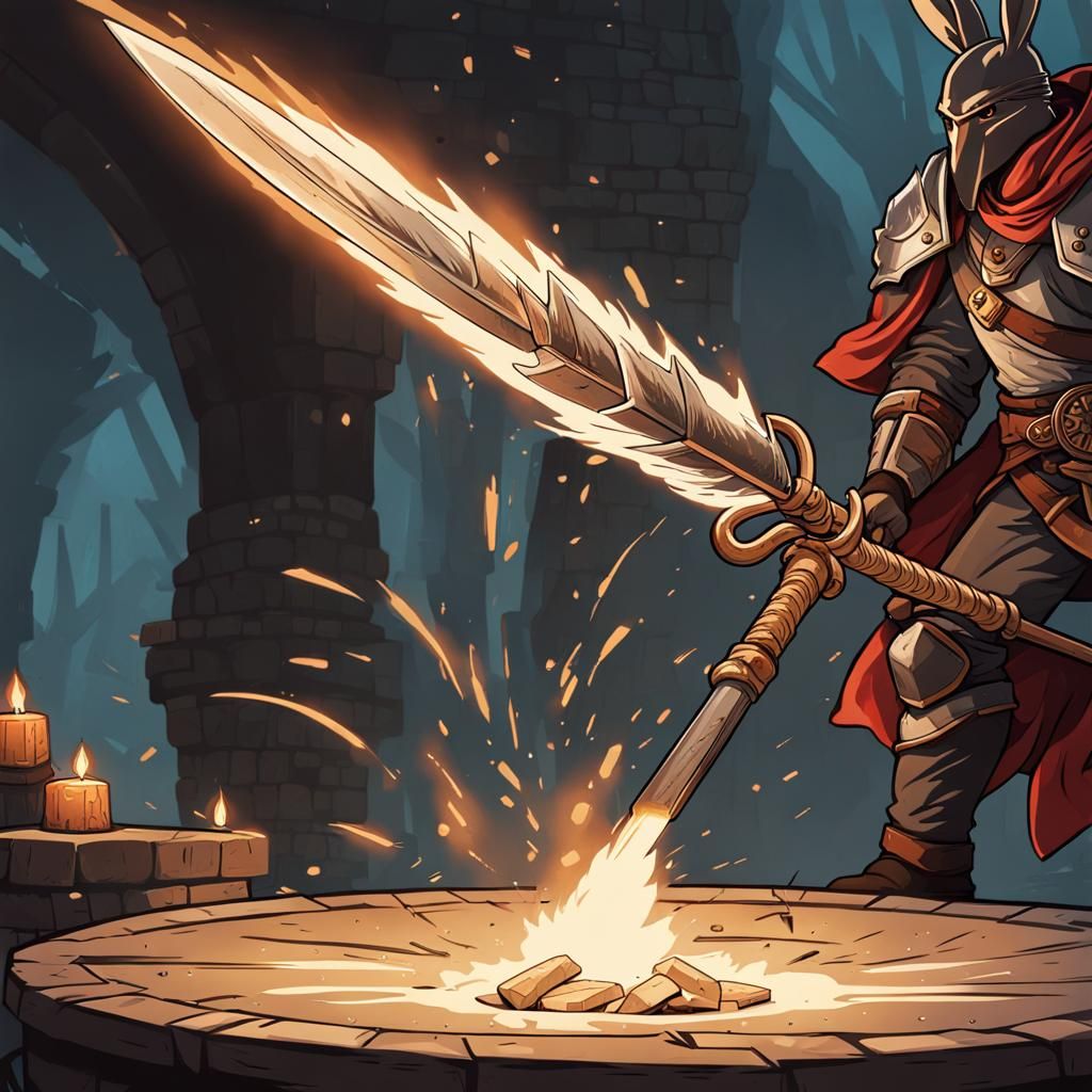 Bunny Weaponsmith Forging Sword in Dungeons and Dragons Styl...