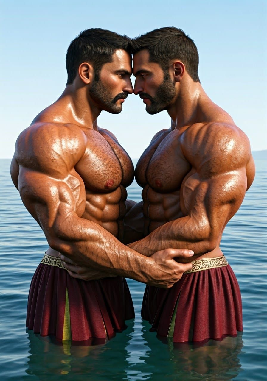 Realistic Portrait of Two Muscular Spartan Warrior Brothers