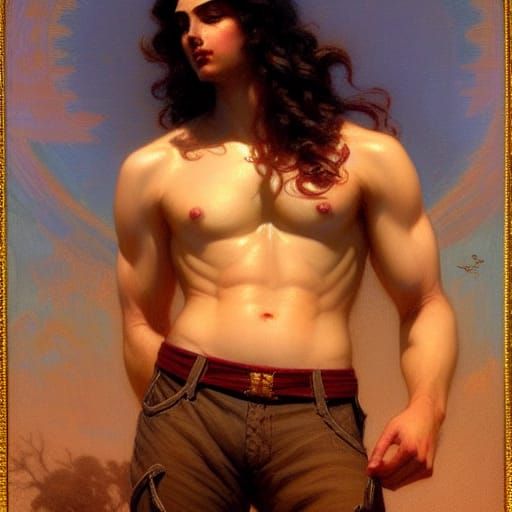 Handsome Man with Curly Hair Under Nebula Sky