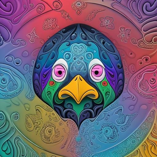 Colorful Fractal Penguin Portrait in Abstract Style