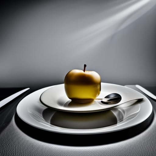 Expensive Gourmet Apple on Fancy Plate, Hyperrealistic