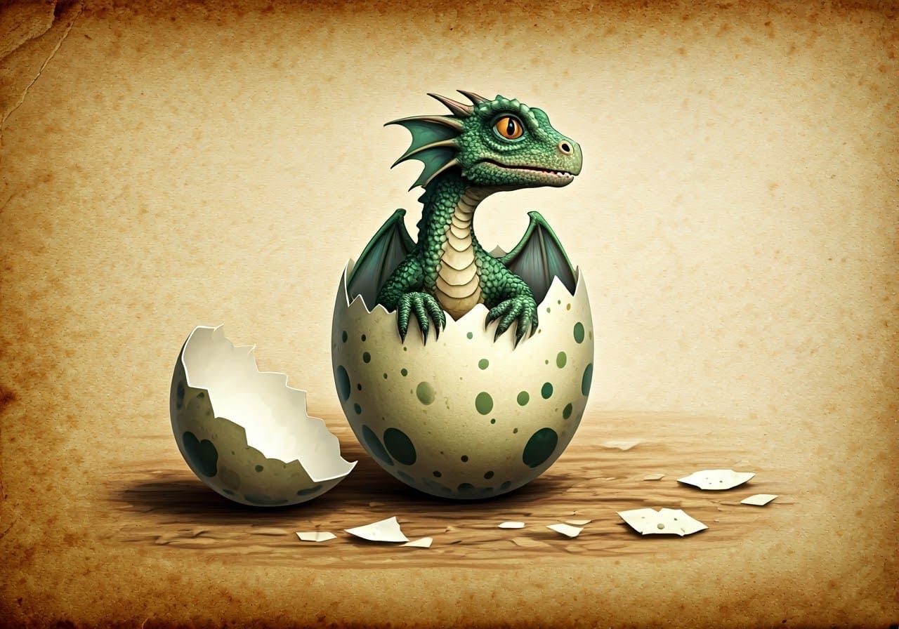 Dragon Hatchling Emerges in Medieval Manuscript Illustration