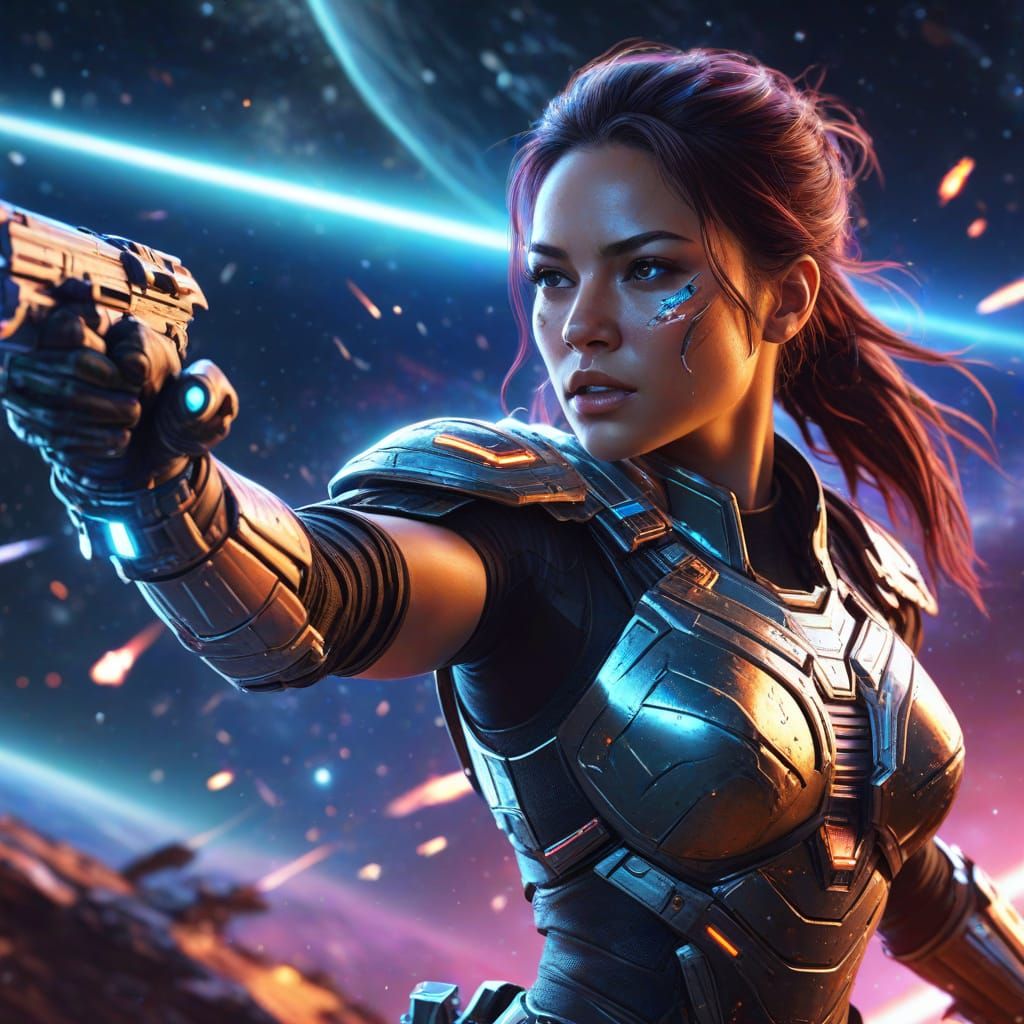 Amazonian Warrior in Epic Space Battle