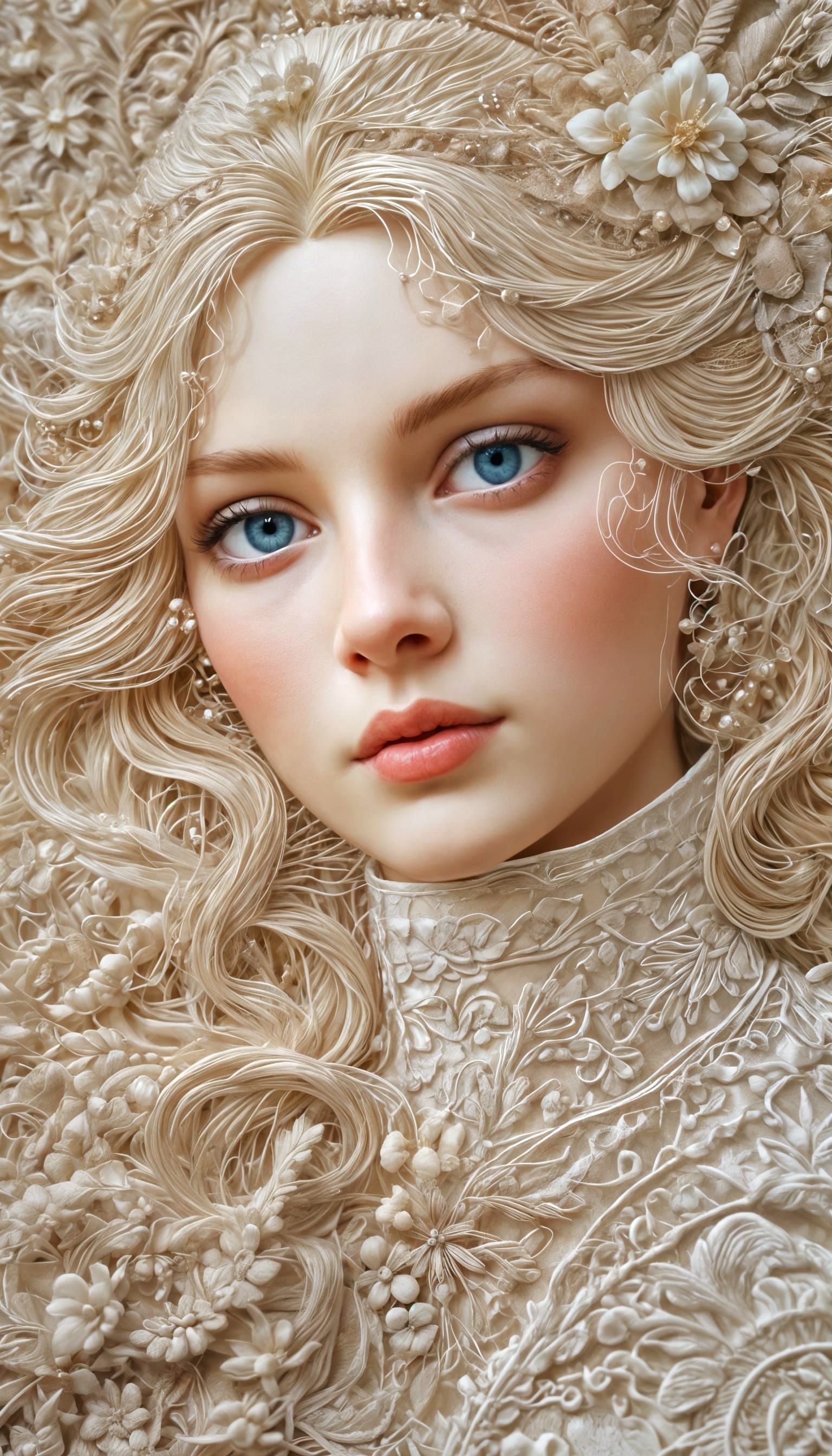 Embroidered Portrait of Regal Woman in Macro Photography