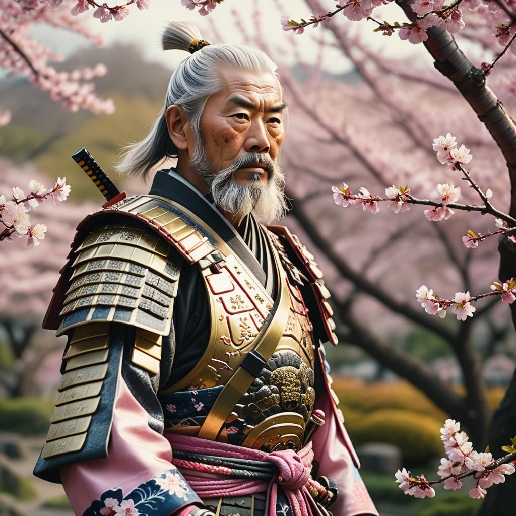 Ethereal Samurai Warrior in Cherry Blossom Splendor