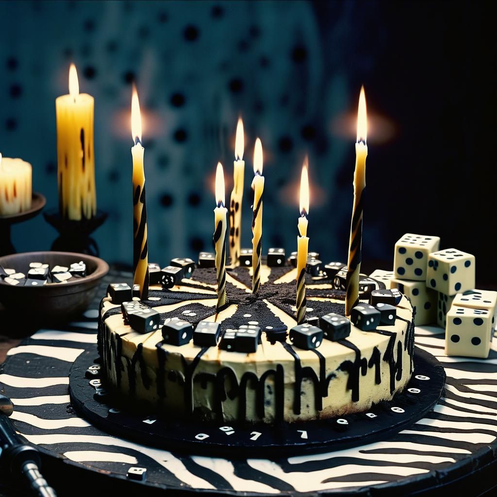 Dramatic Cake with Black Tar Icing: Cinematic Film Still