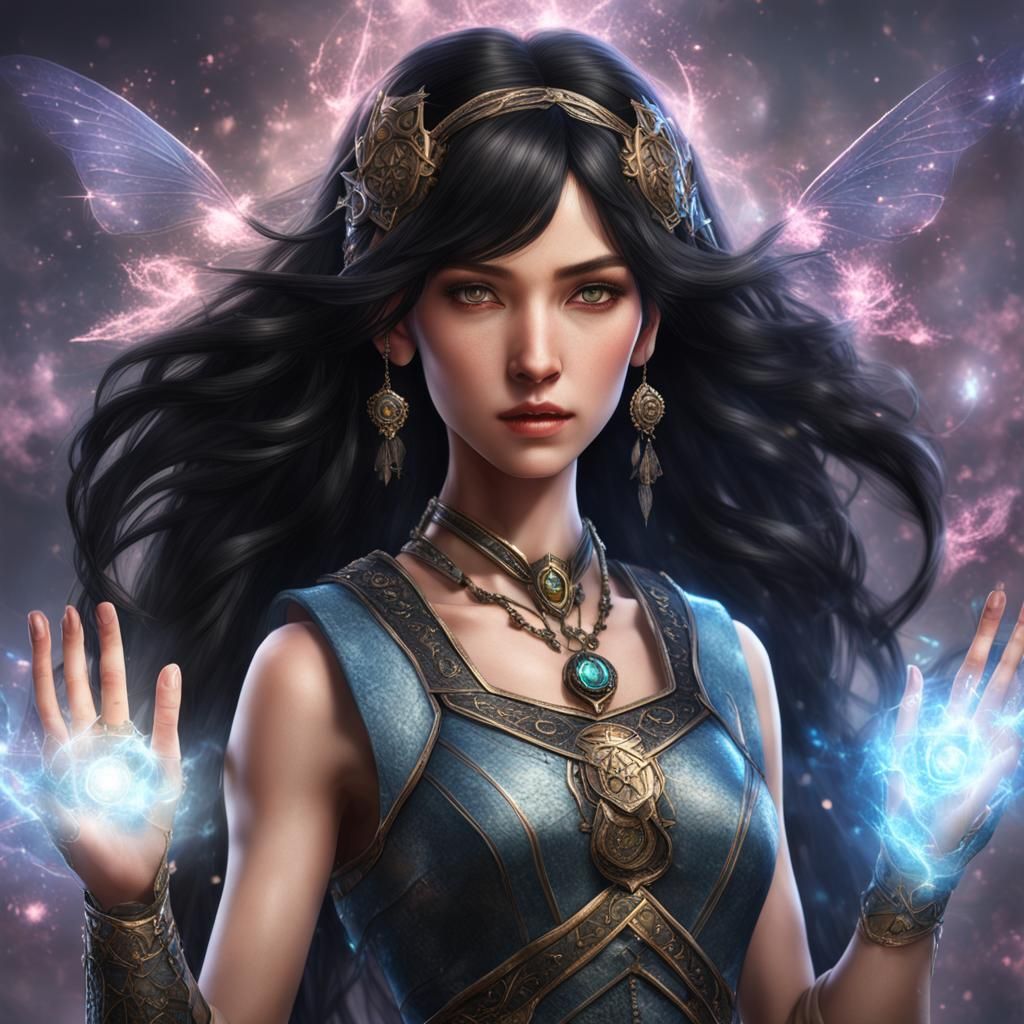 Realistic Female with Energy Abilities and Magical Clothing