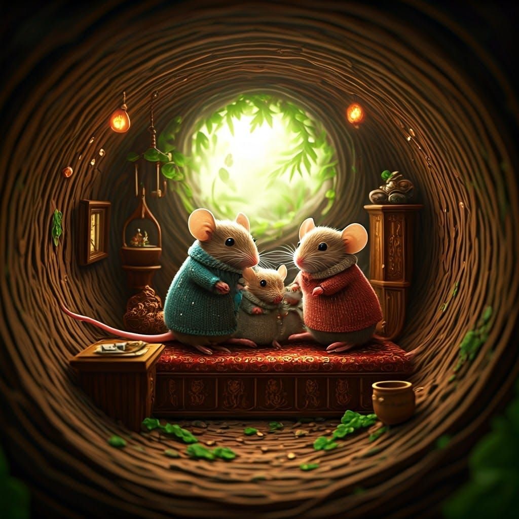 Mouse Family's Cozy Burrow Sanctuary