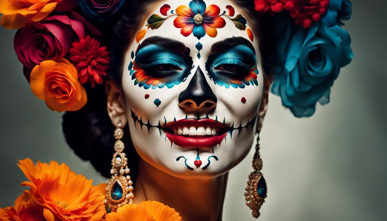 Day of the Dead Portrait in Double Exposure Style