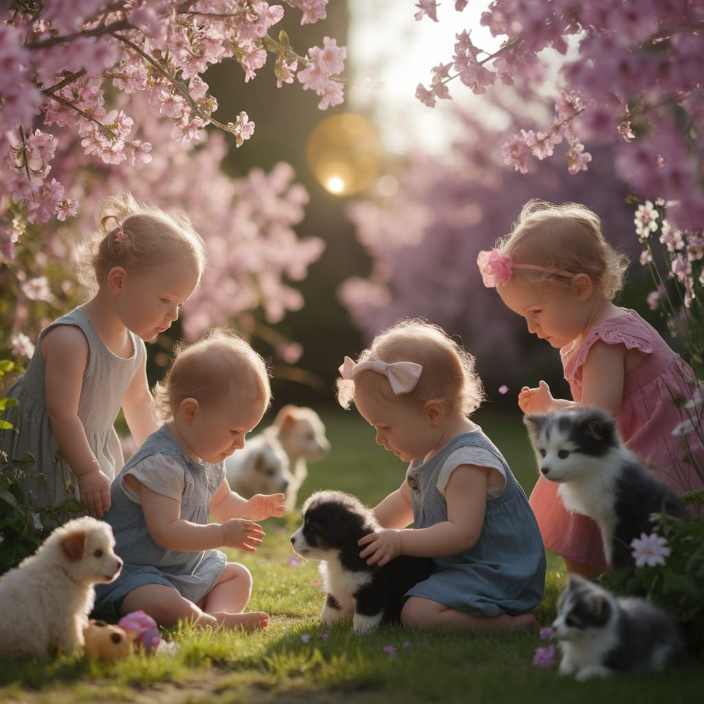 Infants and Toddlers Explore a Blossoming Garden