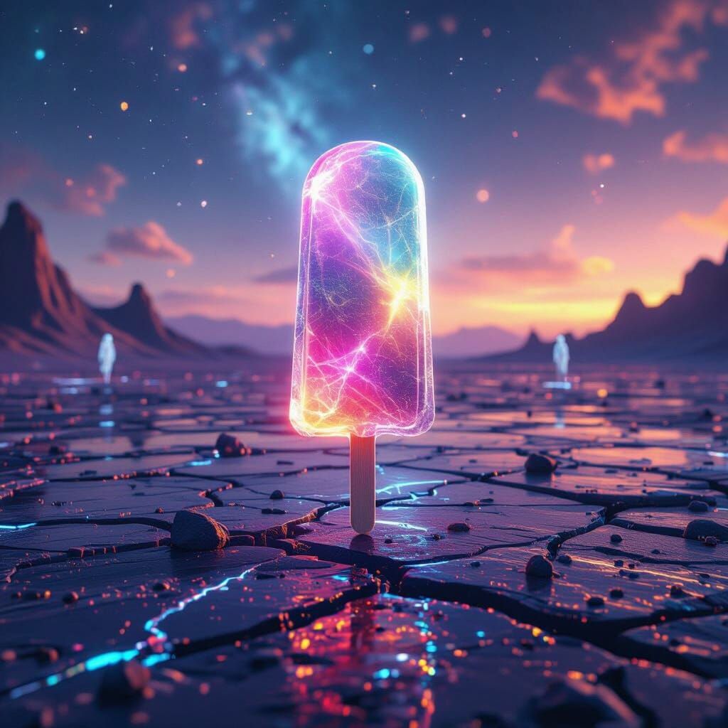 Ethereal Popsicle in Desolate Sci-Fi Landscape