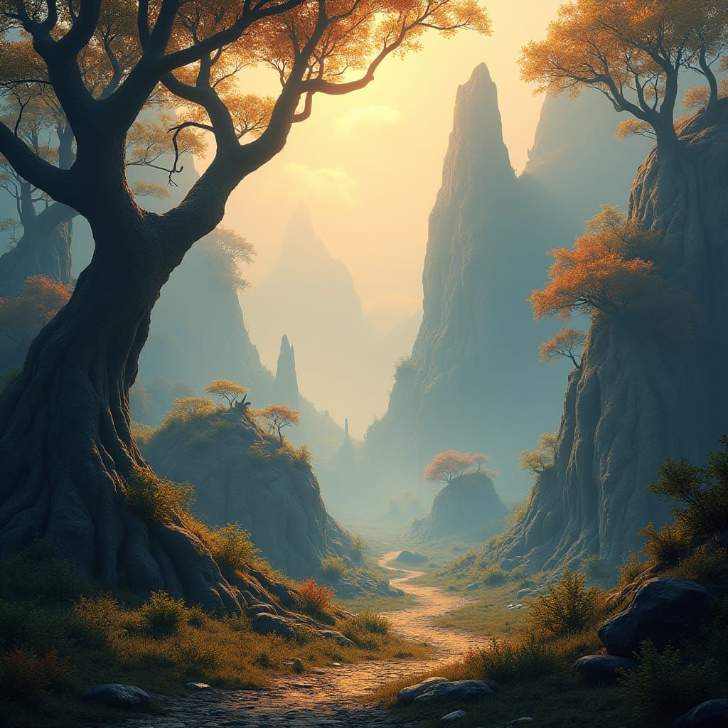 Majestic Landscape of Ancient Trees in Fantasy Style