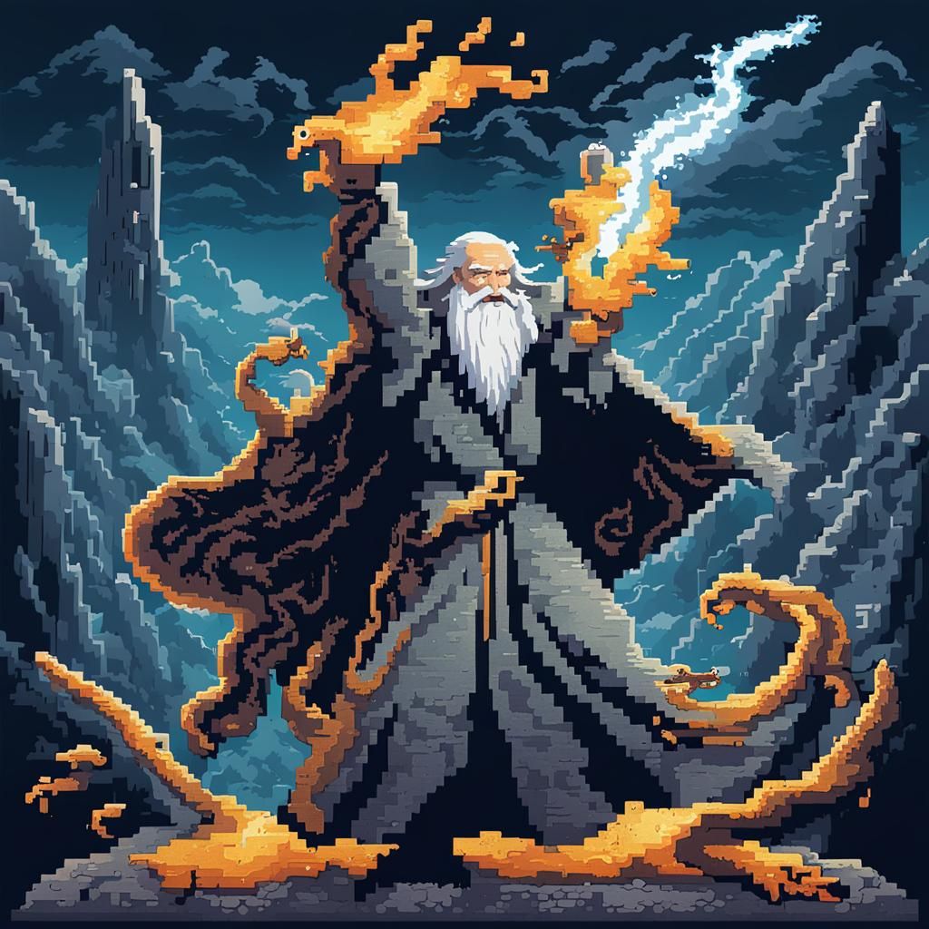 Pixel Art Wizard Fighting Basilisk in 2D Game Style