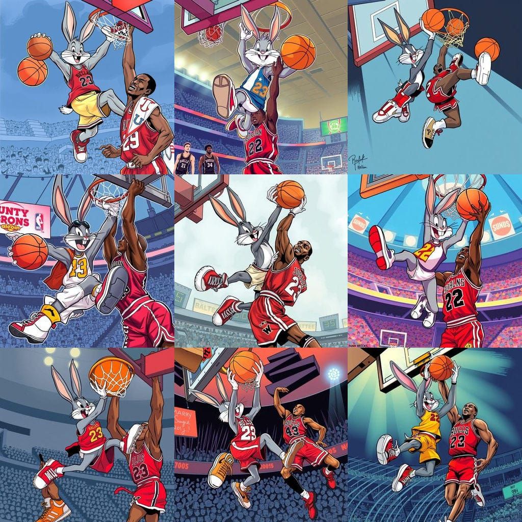 Bugs Bunny Dunks Over Michael Jordan: Comic Art