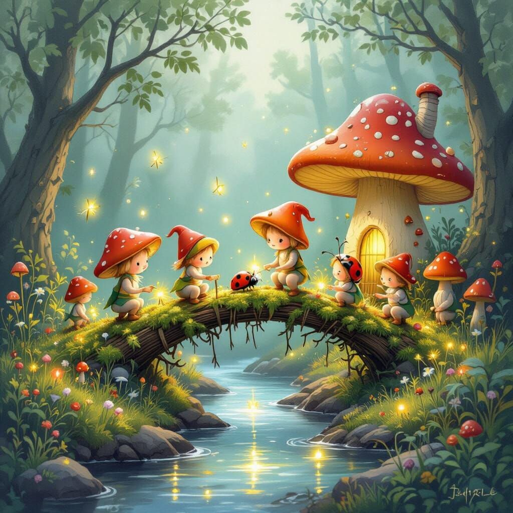 Sprites Build Glowing Moss Bridge for Lost Ladybug