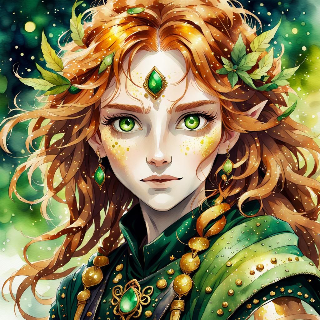 Anime Watercolor Portrait of a Fey Woman