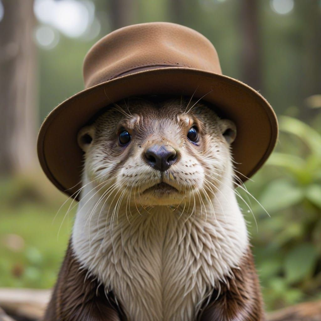 A Playful Otter Wearing a Unique Hat