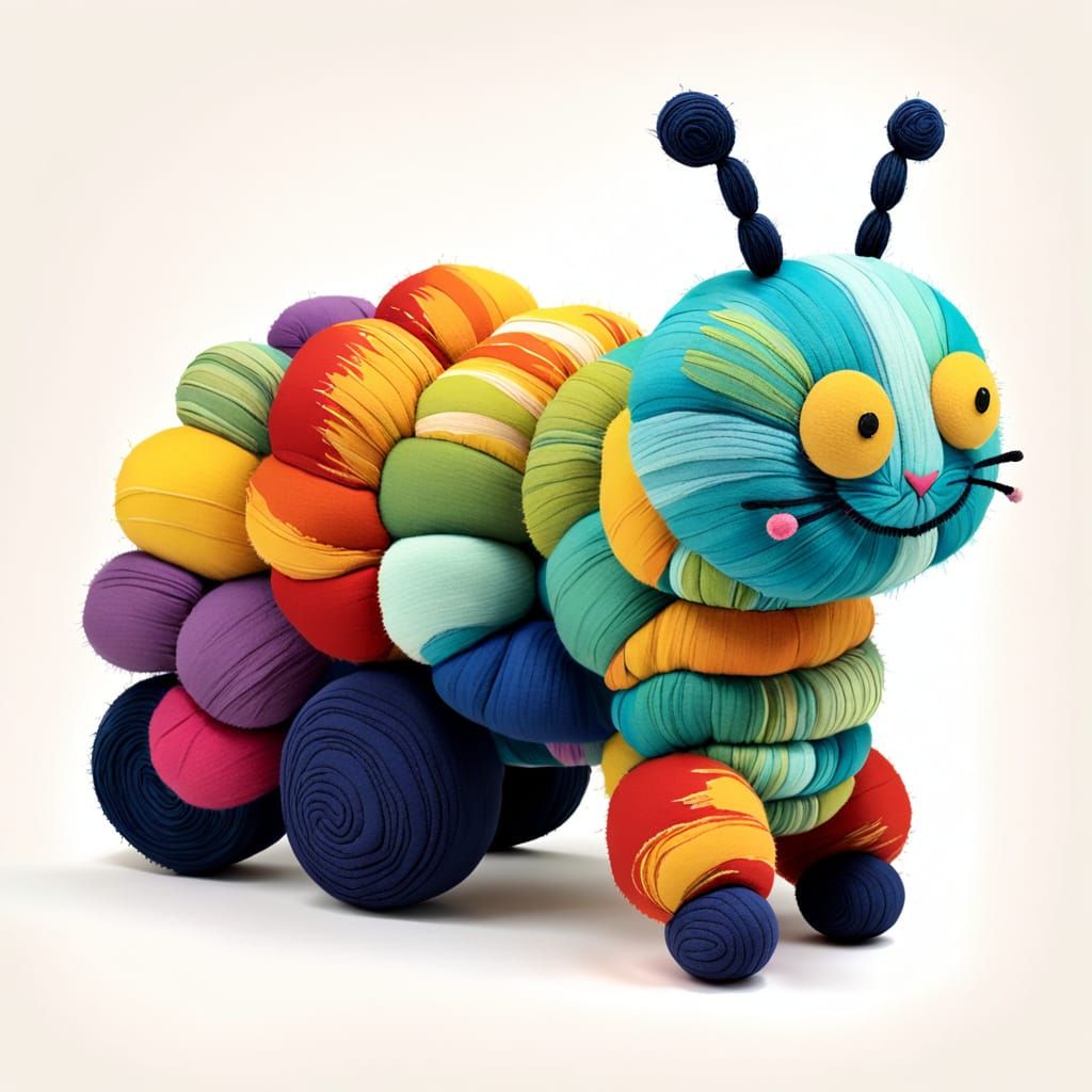 Whimsical Fabric Caterpillar in a Monet-Inspired Art Style