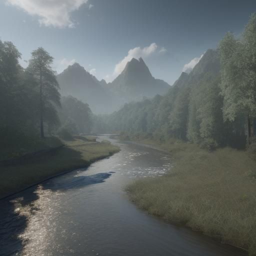 Picturesque River Landscape in 3D Style