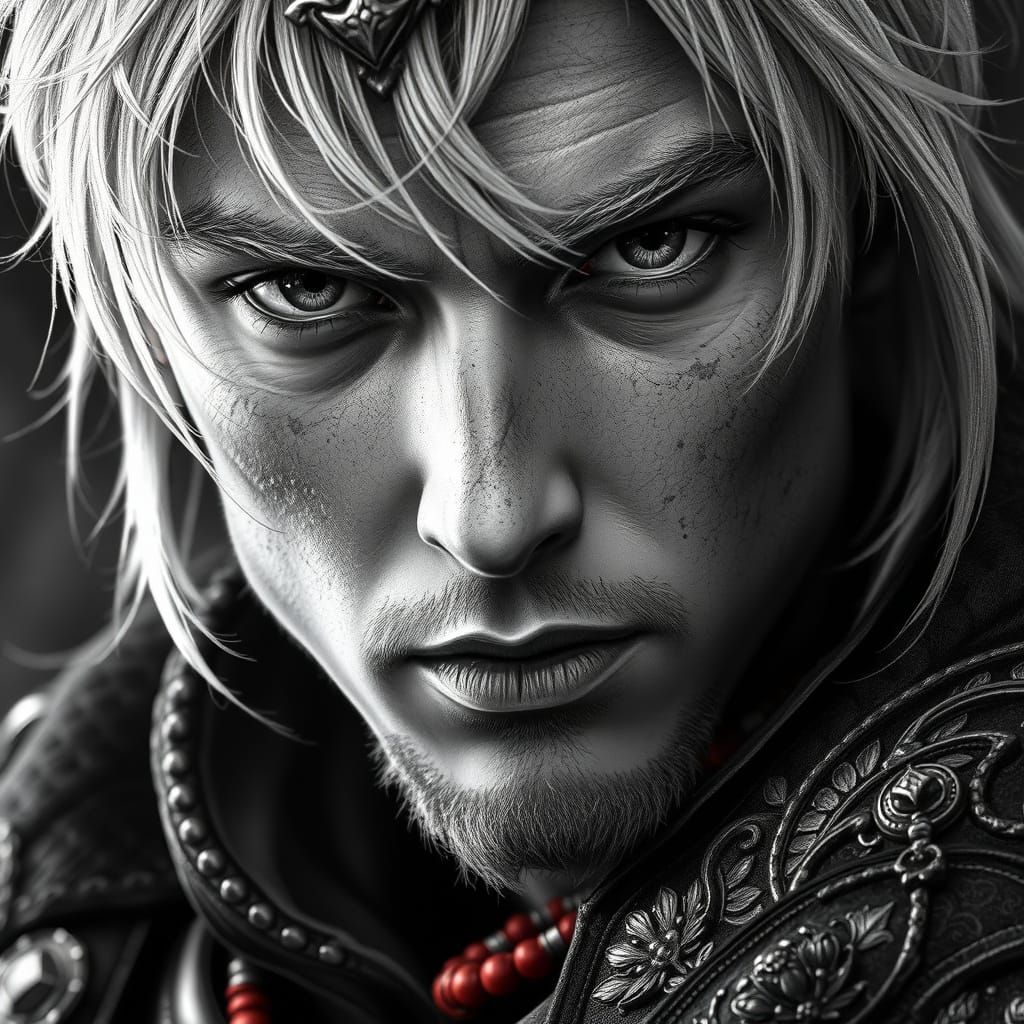Medieval Warrior Prince in Monochromatic Charcoal