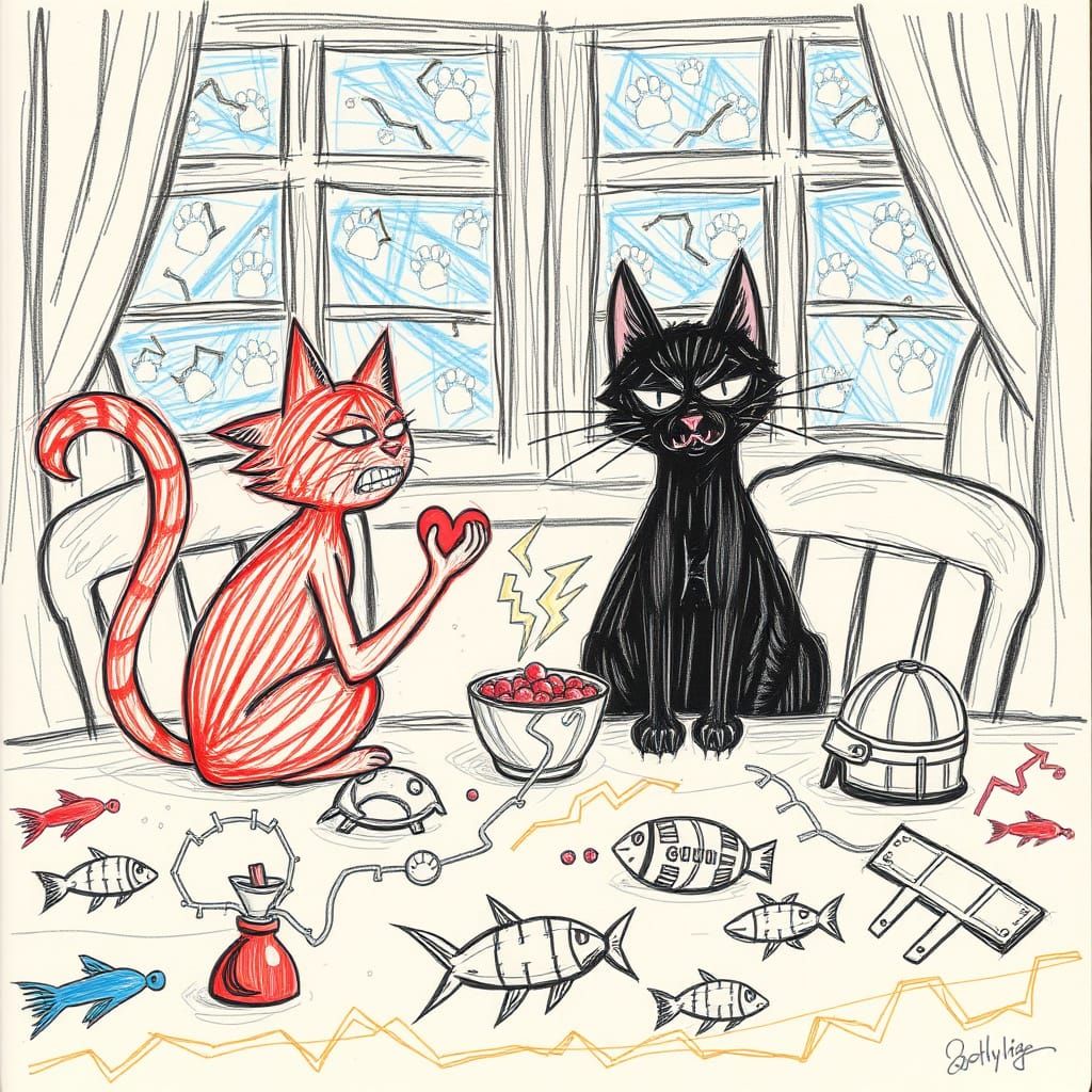 Chaotic Chalk Drawing: Cats at War