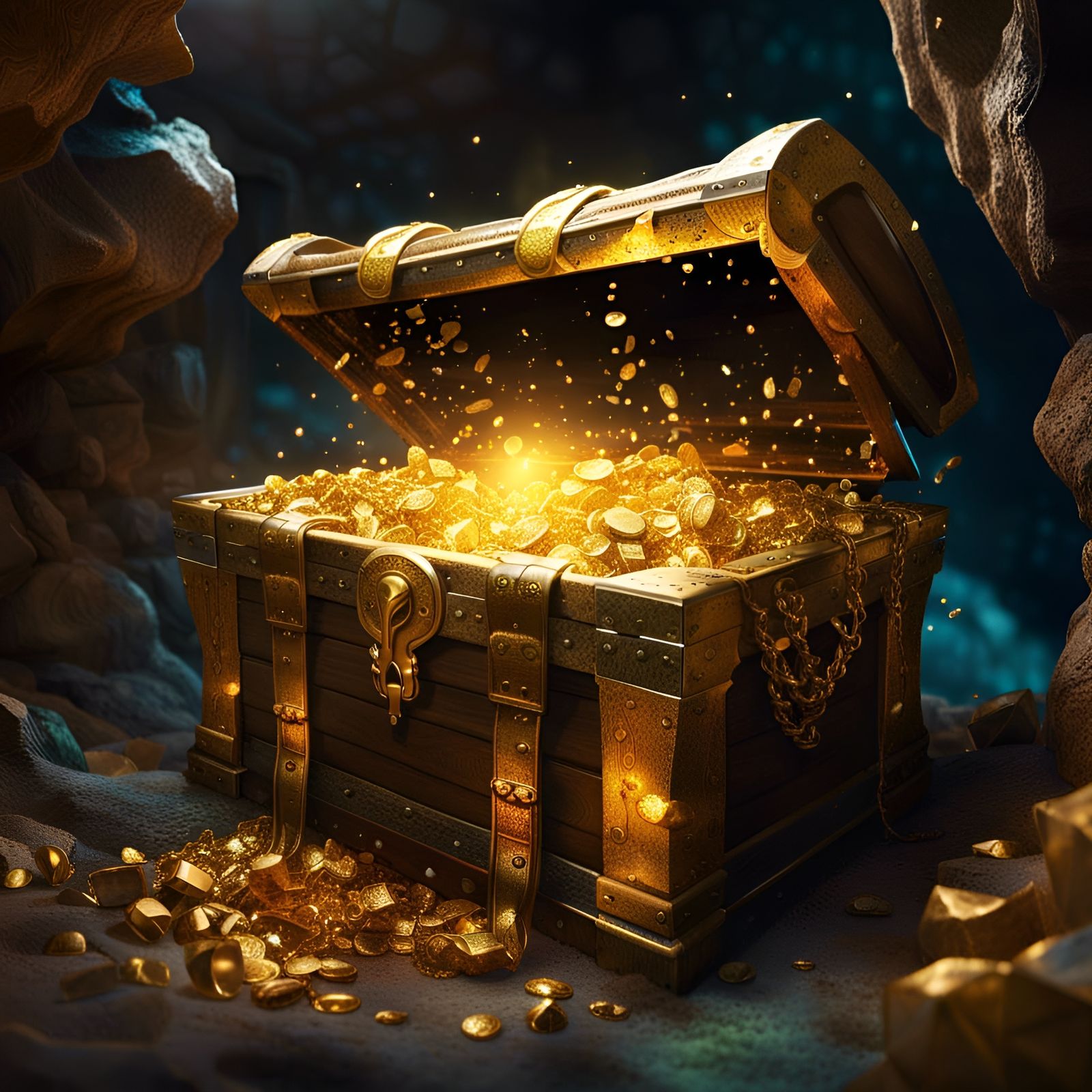 Open treasure chest overflowing with gold