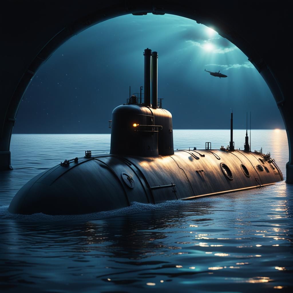 Lonely Submarine in Deep Water: Photorealistic 8K
