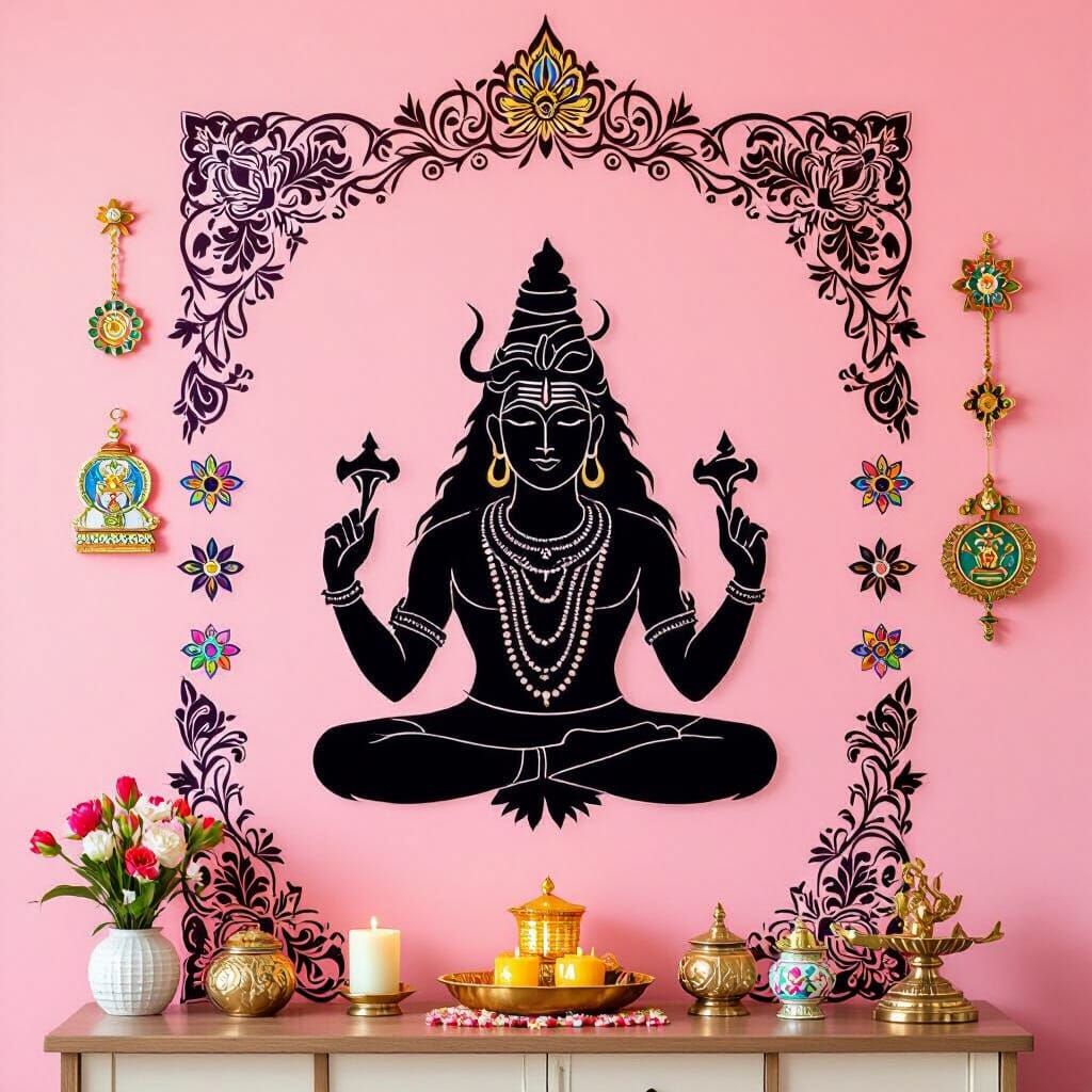 Lord Shiva Silhouette Sticker on Divine Pink Celebration Wal...