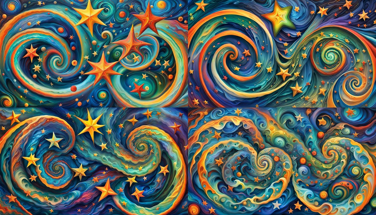 Swirling Star-Beings in Impasto Oil Paint