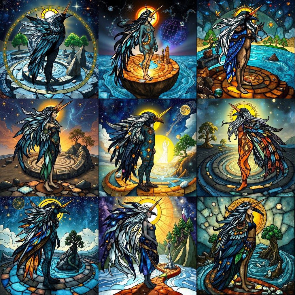 Divine Starseed Woman in Celtic Egyptian Stained Glass