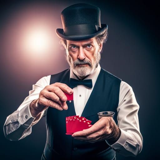 Circus Magician Performing Card Trick in HDR
