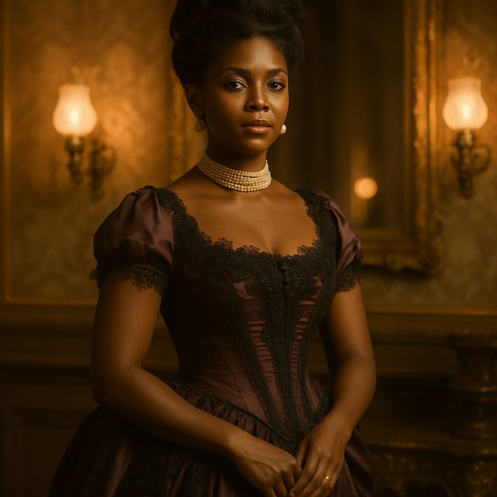 Regal Black Woman in Gilded Age Portrait with Silk Gown