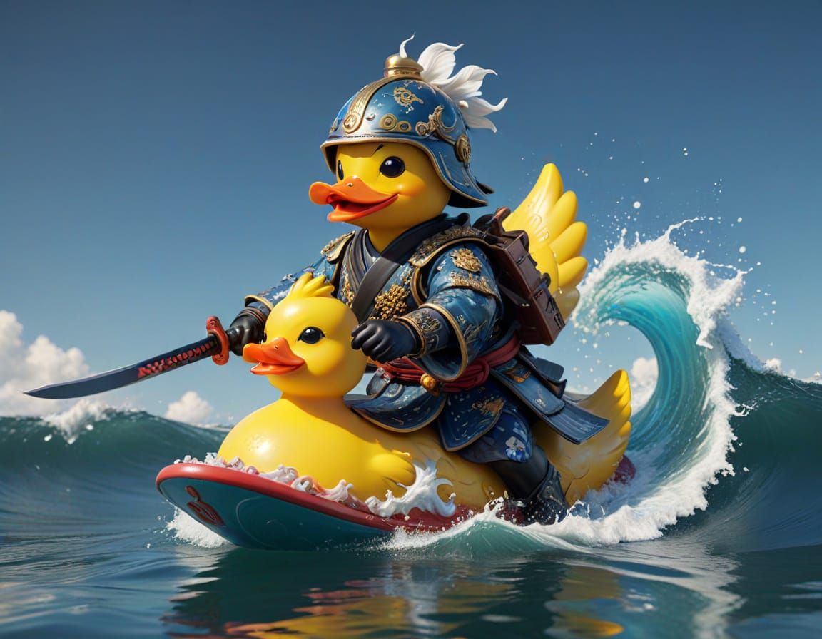 Rubber Samurai Duck Riding the Waves of Kanagawa
