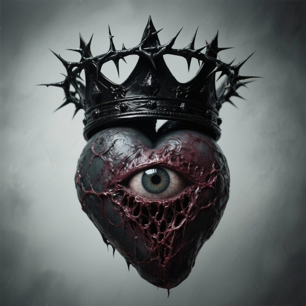 Evil Human Heart with Eye and Black Thorn Crown